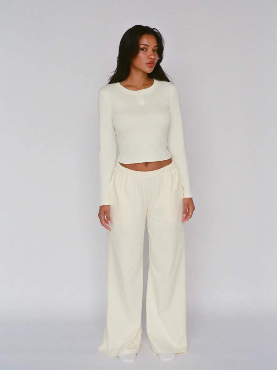100% organic cotton wide leg pants - butter yellow 2