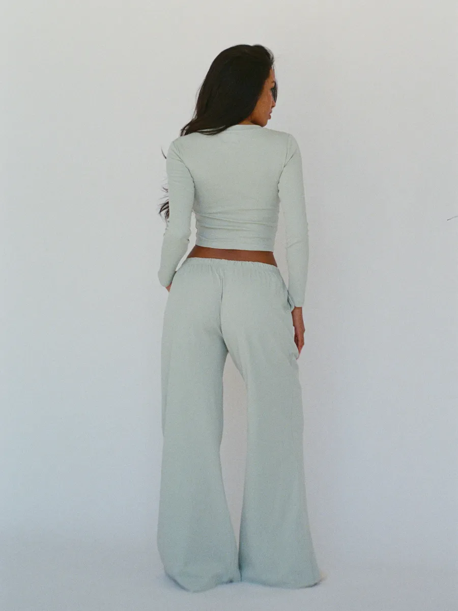 100% organic cotton wide leg pants - pistachio cream 4