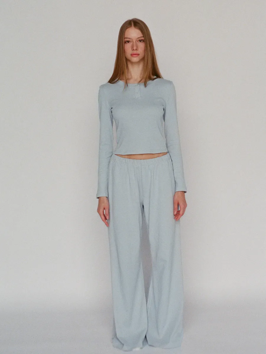 100% organic cotton wide leg pants - powder blue