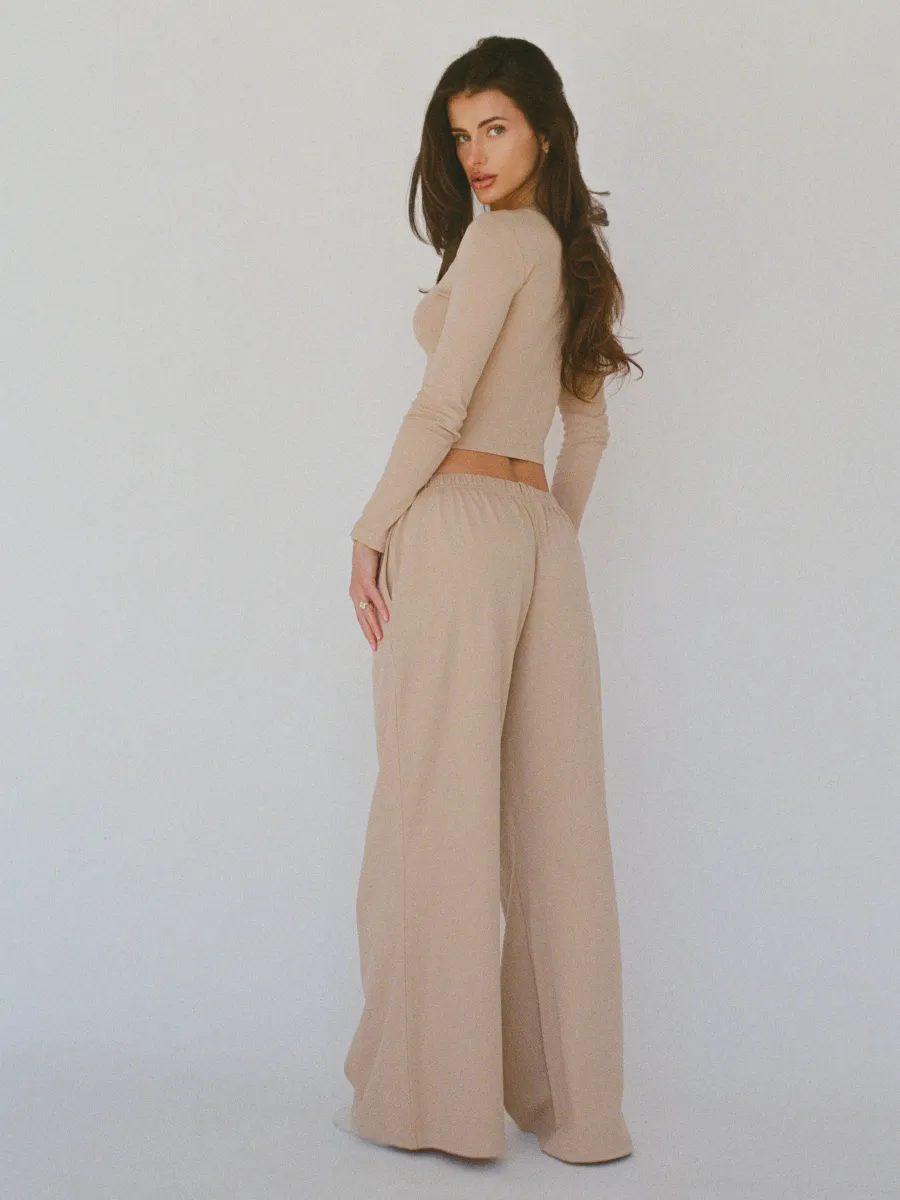 100% organic cotton wide leg pants - sand 2