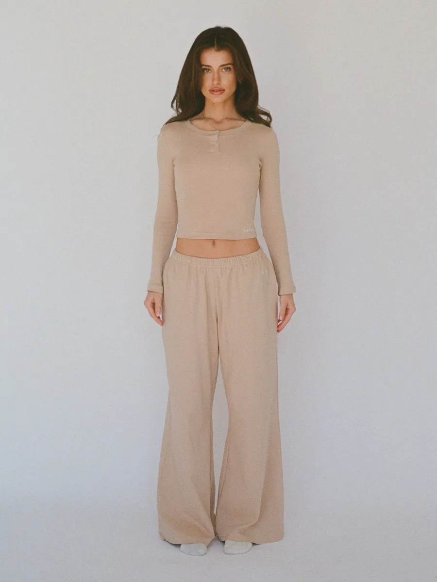 100% organic cotton wide leg pants - sand 3
