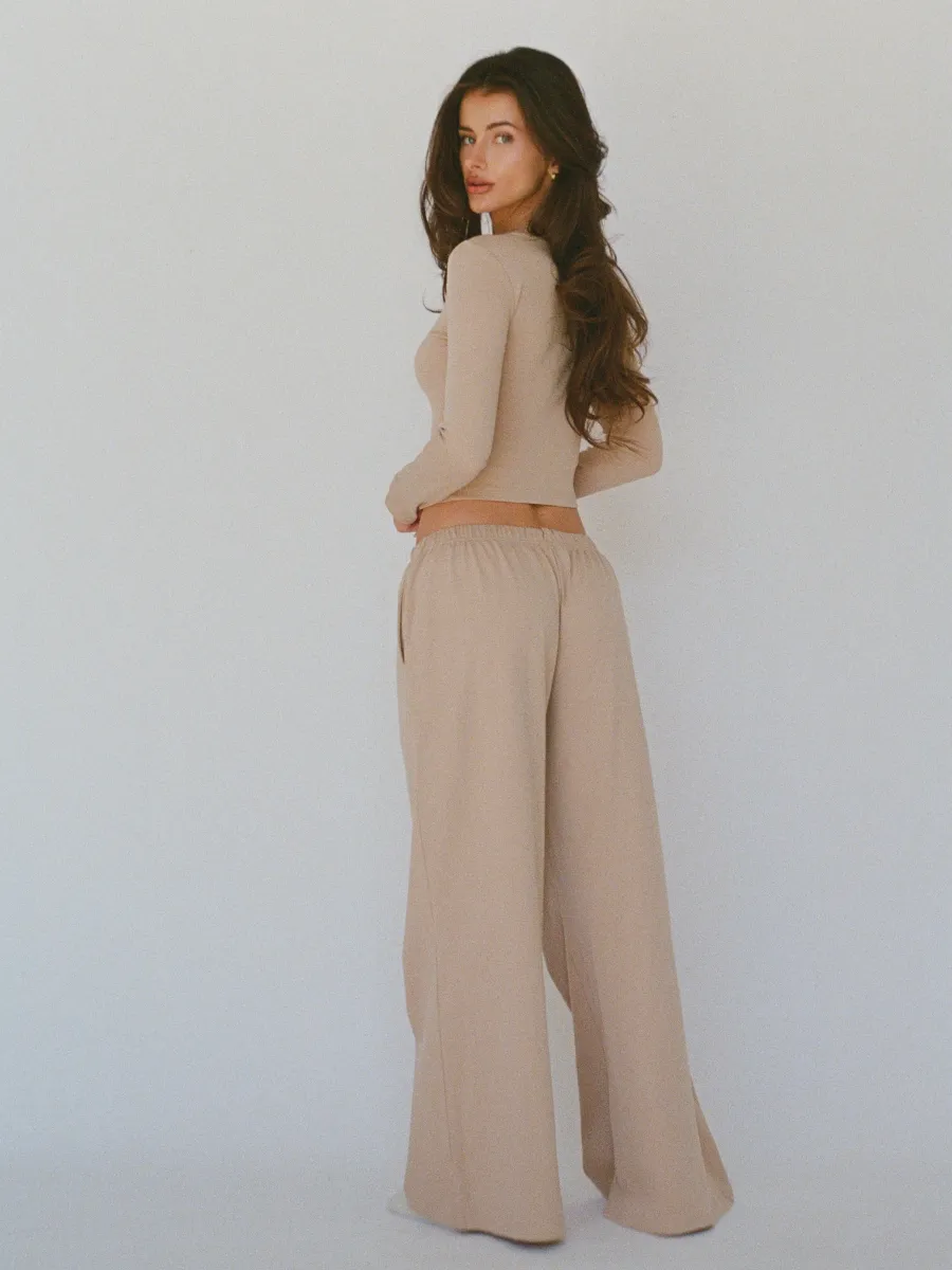 100% organic cotton wide leg pants - sand 4