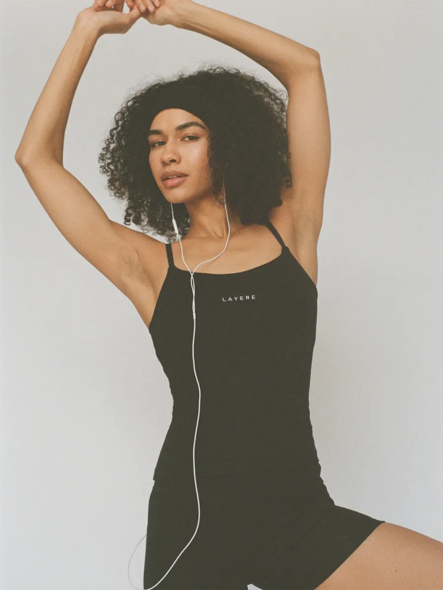 organic cotton cami top with built-in bra - black