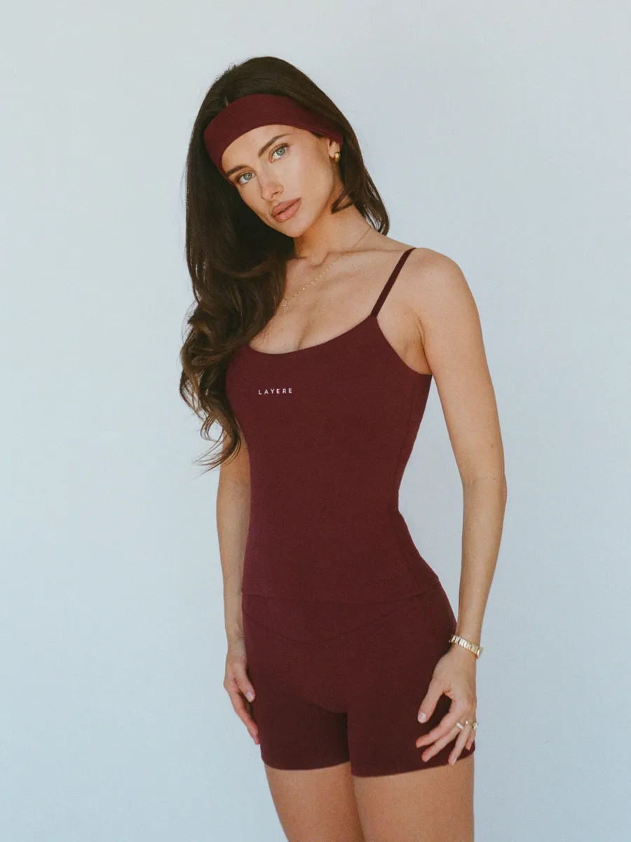 organic cotton cami top with built-in bra - cherry red