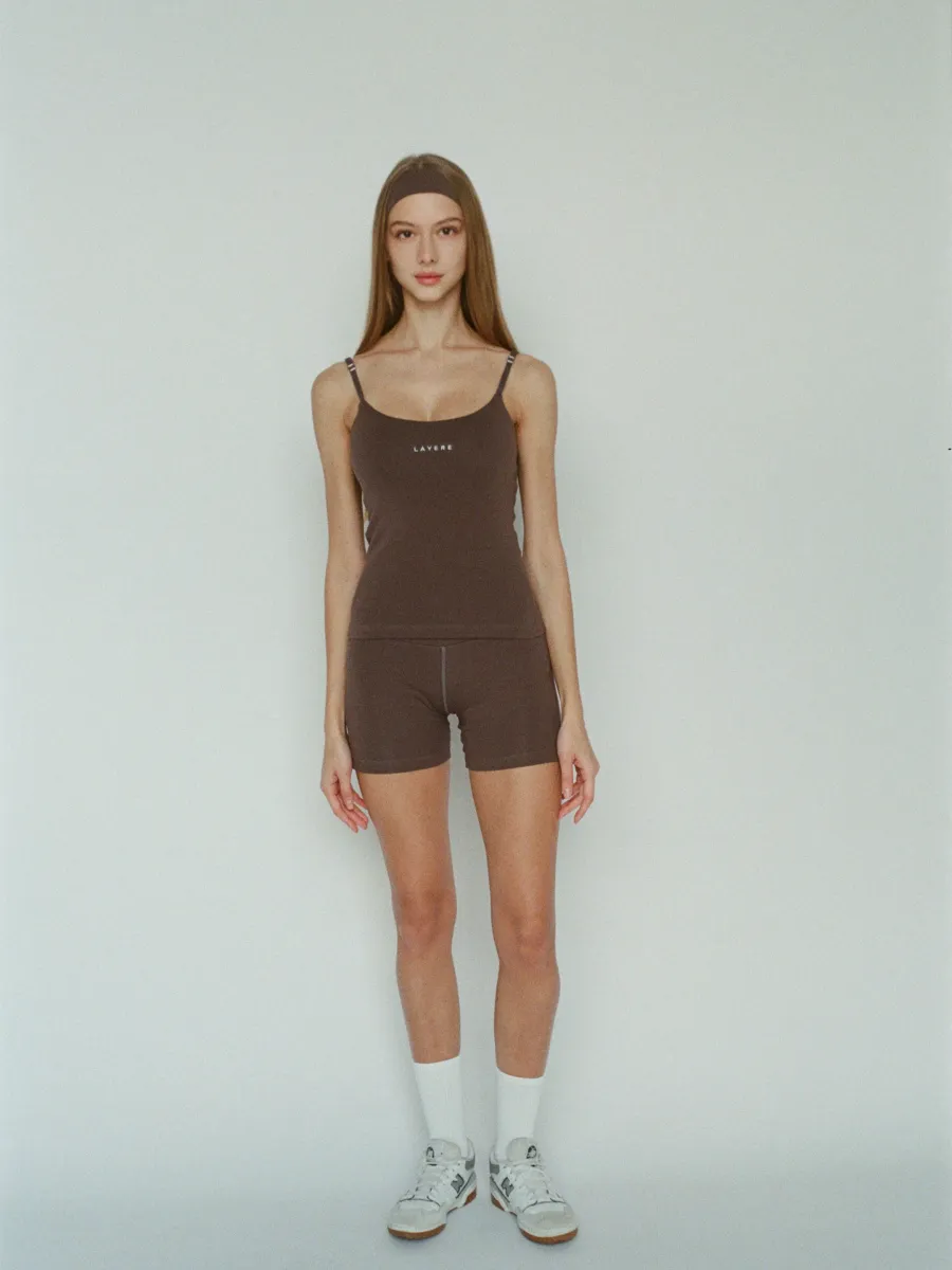 organic cotton cami top with built-in bra - espresso brown 2