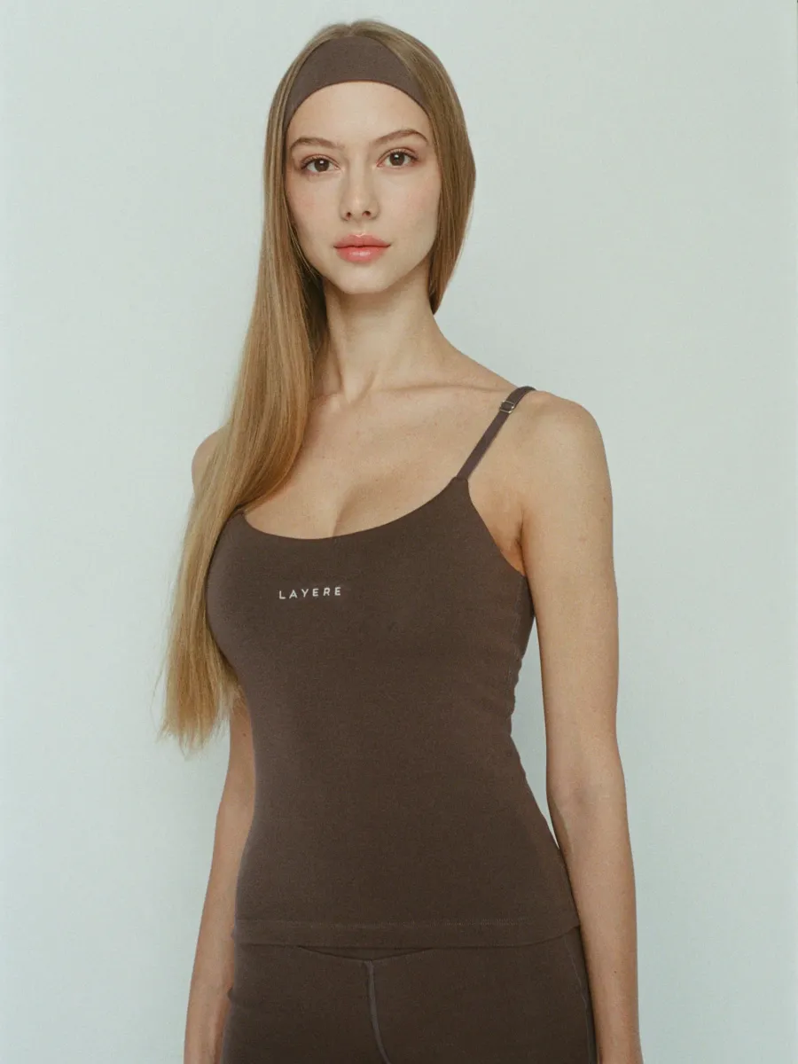 organic cotton cami top with built-in bra - espresso brown 4