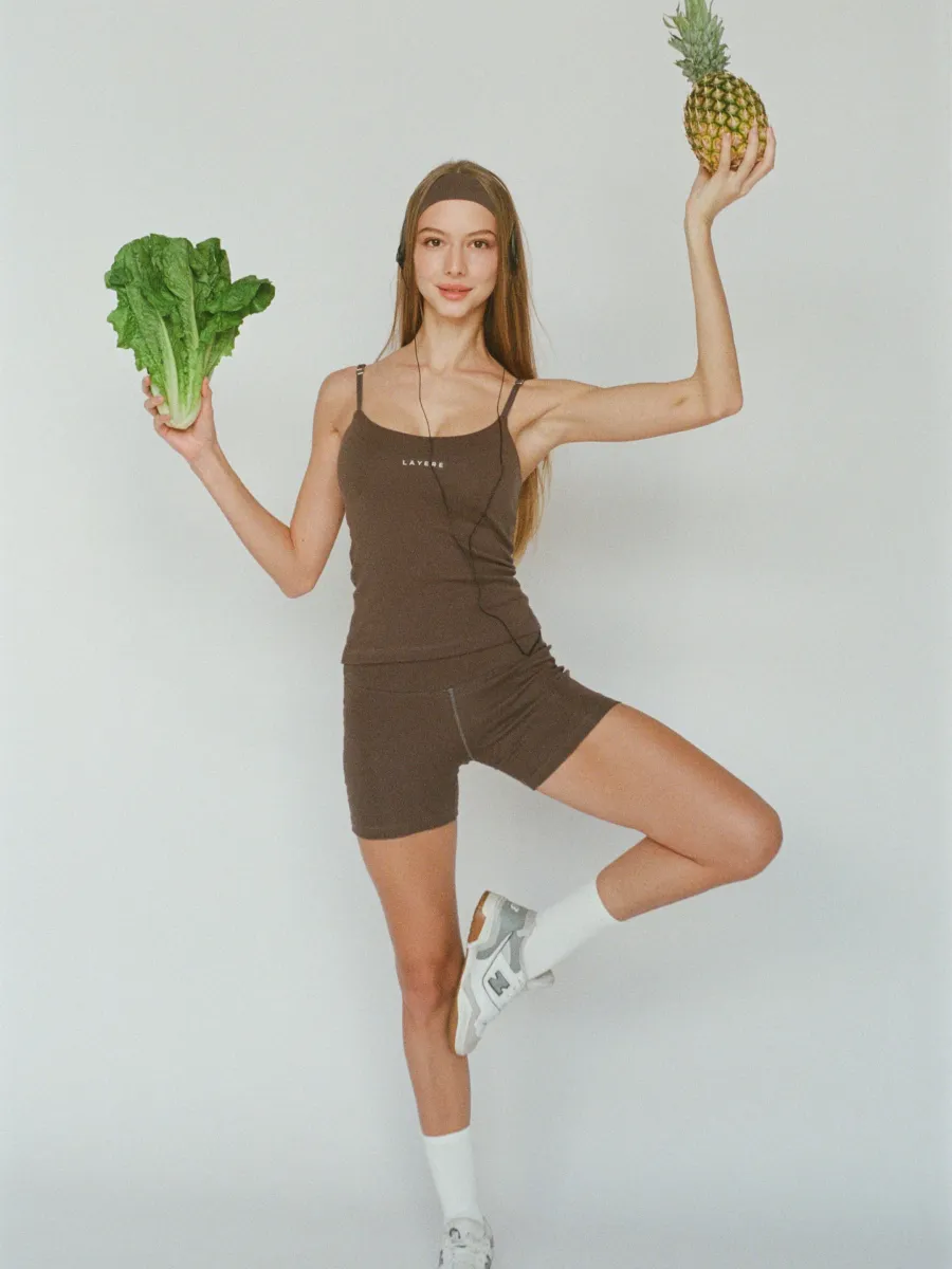 organic cotton cami top with built-in bra - espresso brown 6