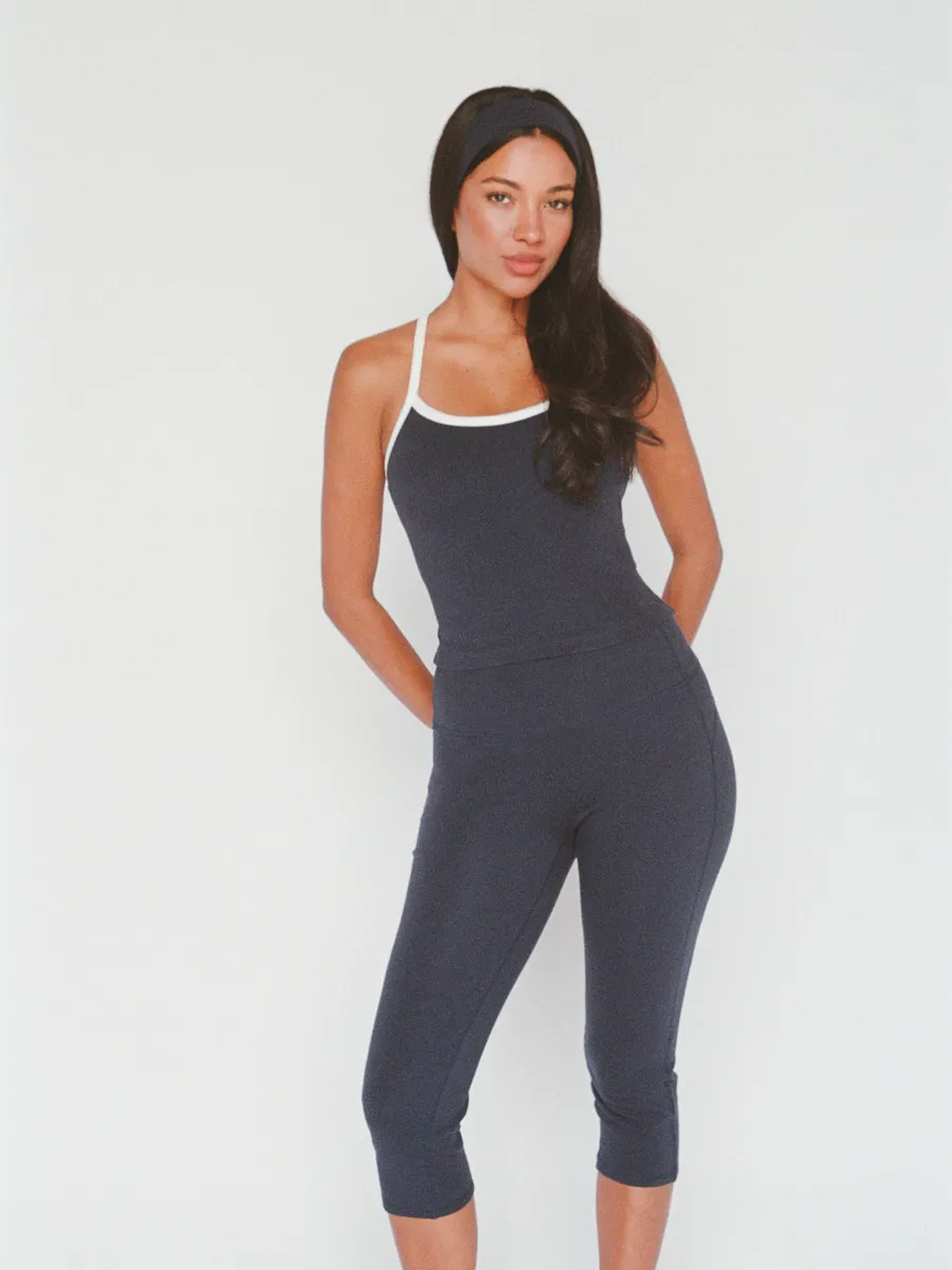 organic cotton capri leggings – navy blue