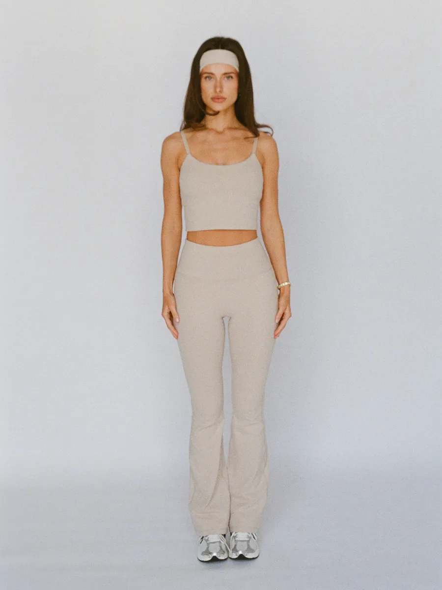 organic cotton flare leggings - oat
