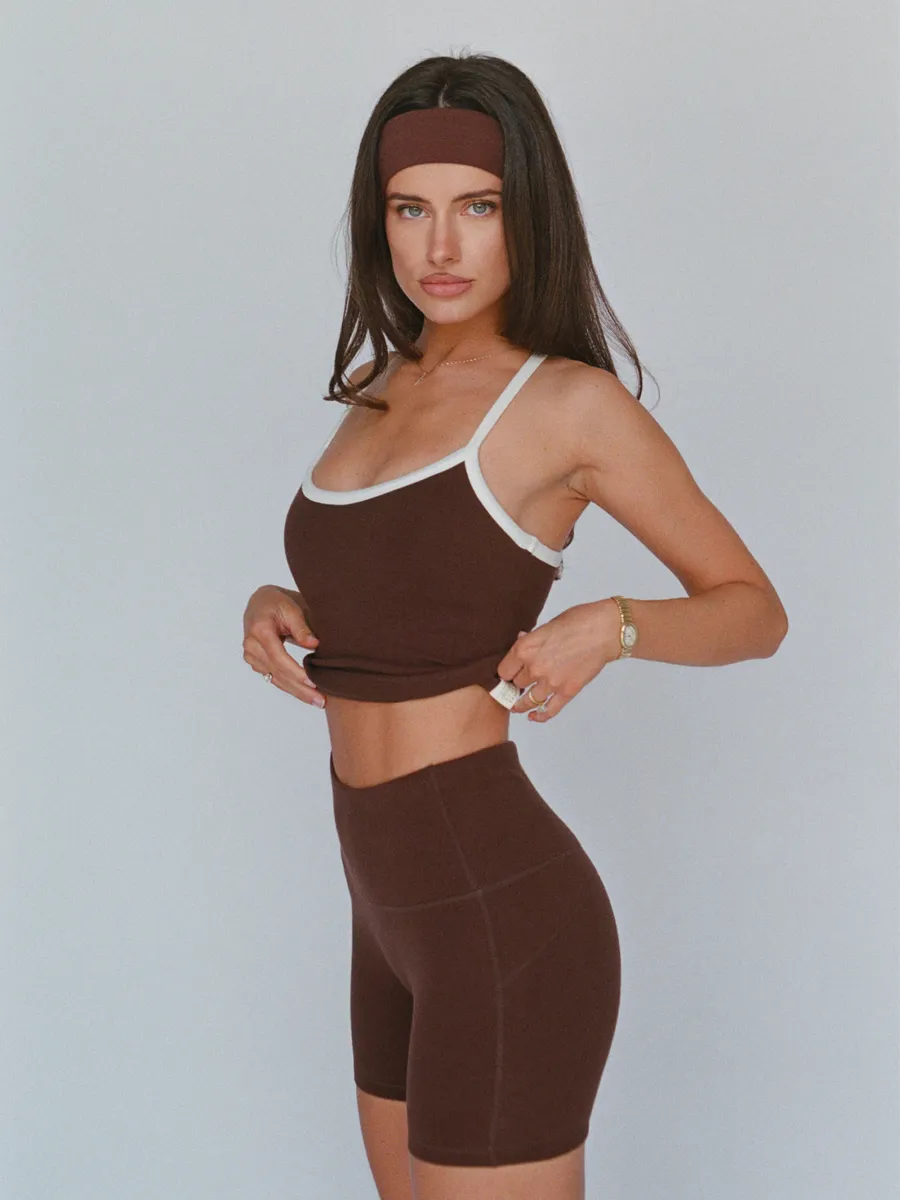 organic cotton high-rise 4" shorts - chocolate brown 2