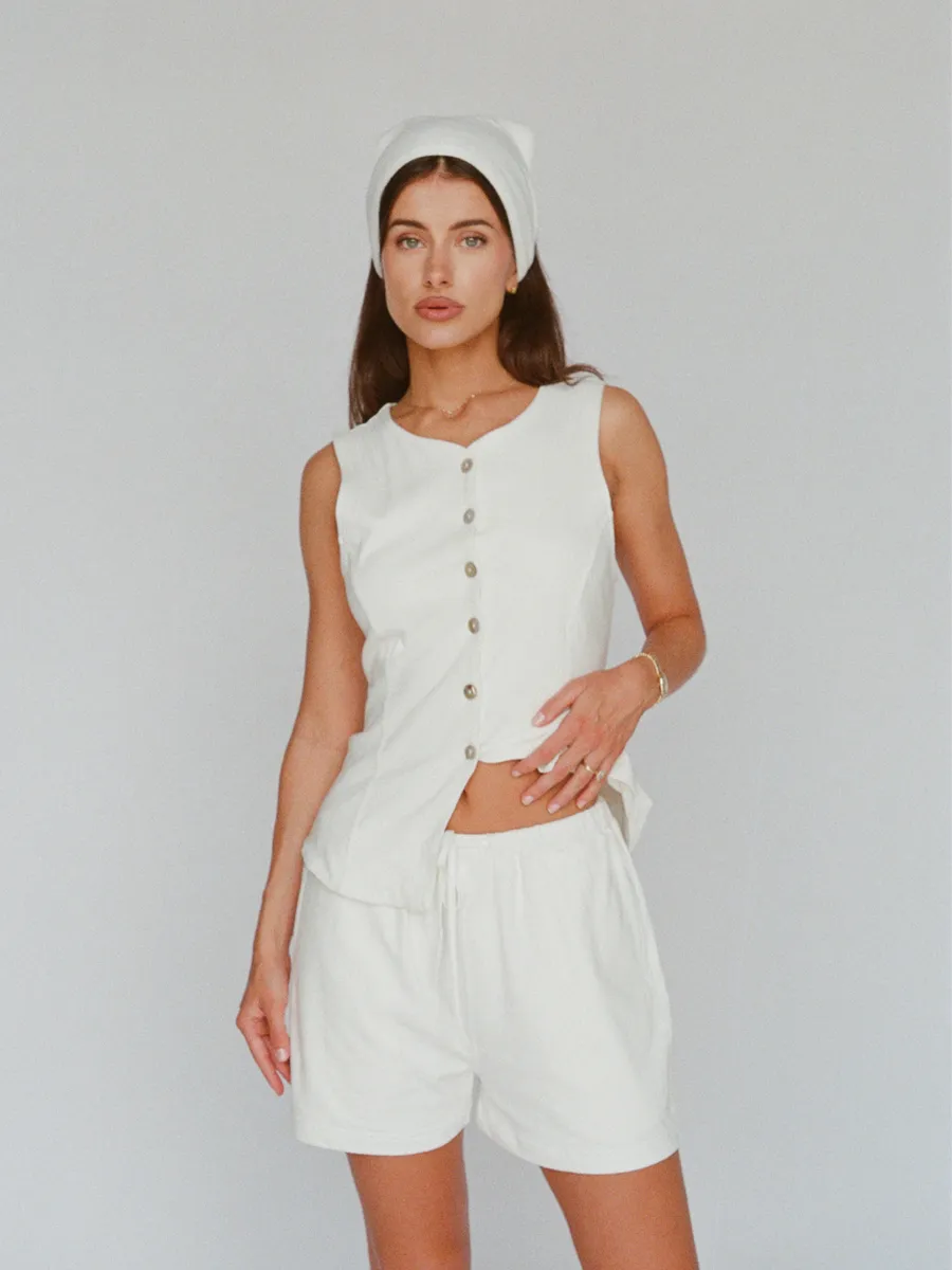 organic cotton linen shorts – white