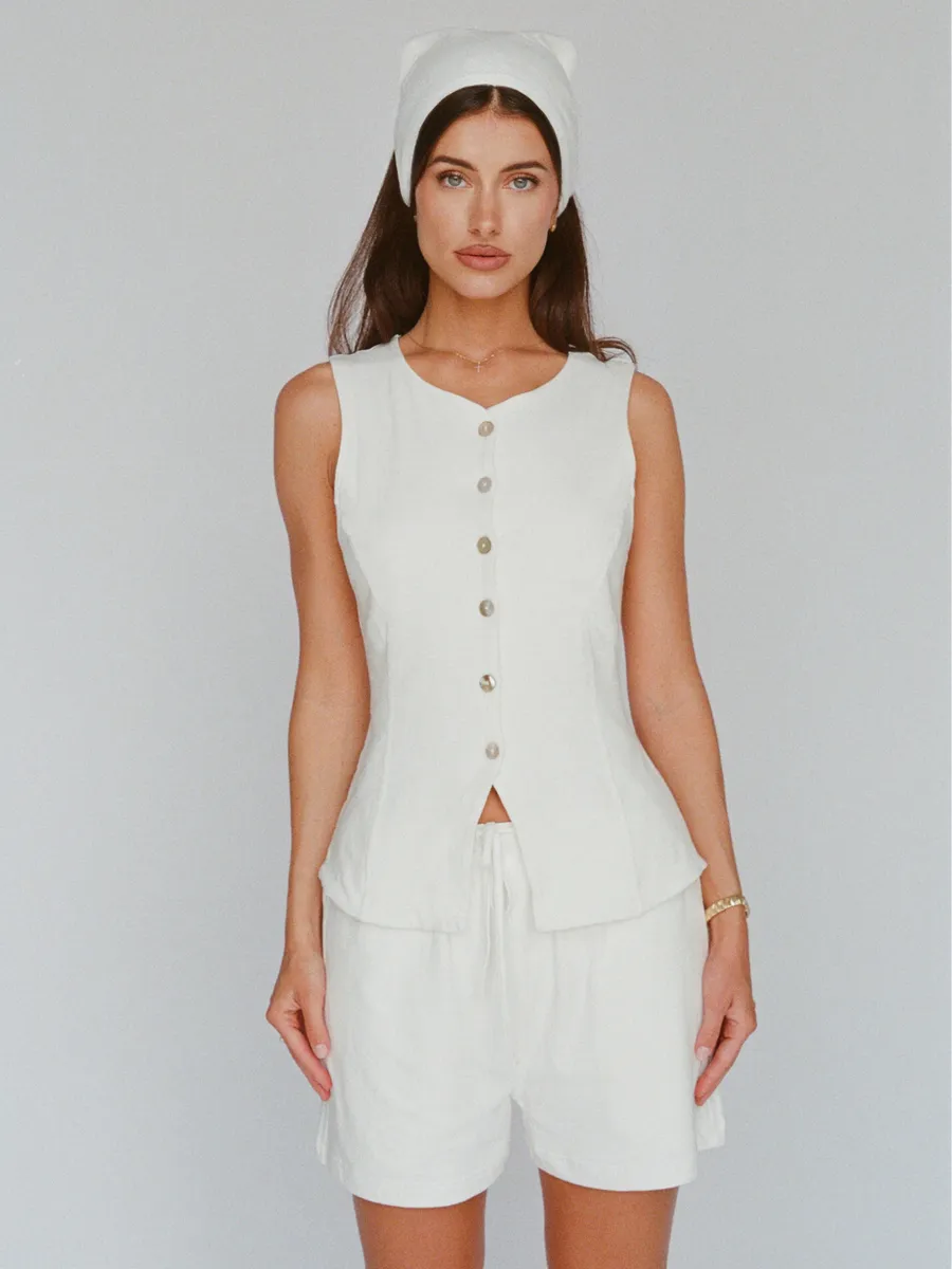 organic cotton linen shorts – white 3