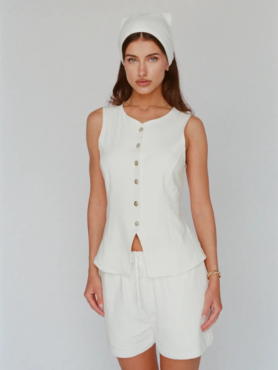 organic cotton linen shorts – white 4