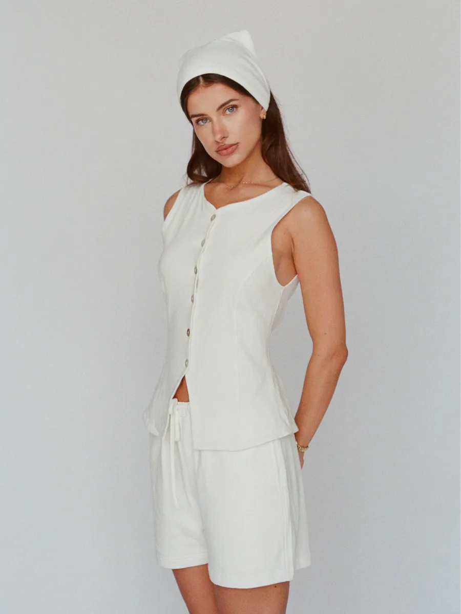 organic cotton linen shorts – white 5