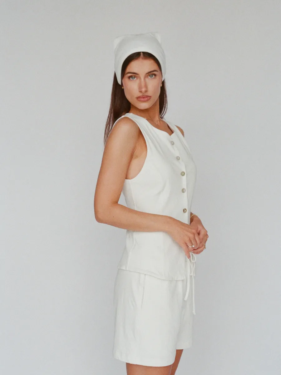 organic cotton linen tailored vest – white 6