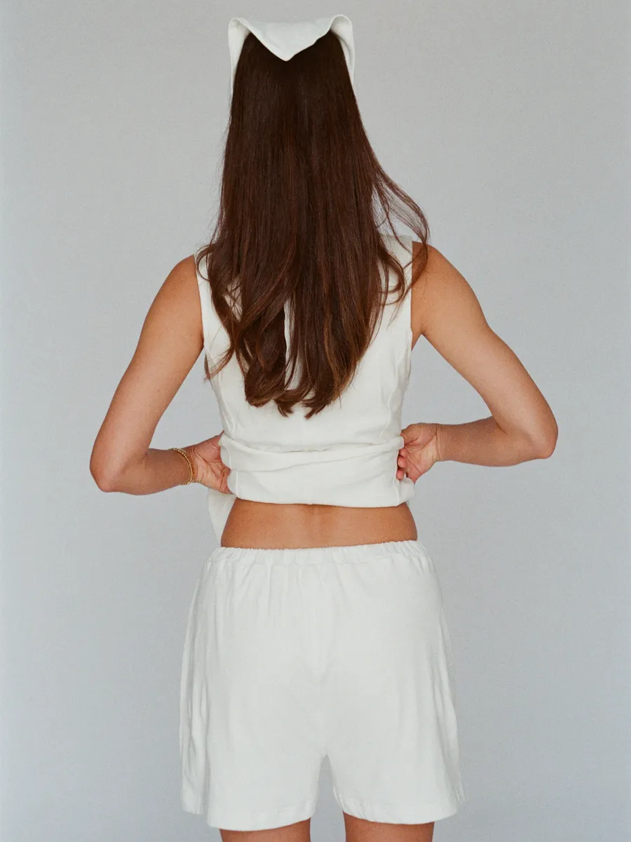 organic cotton linen tailored vest – white 7