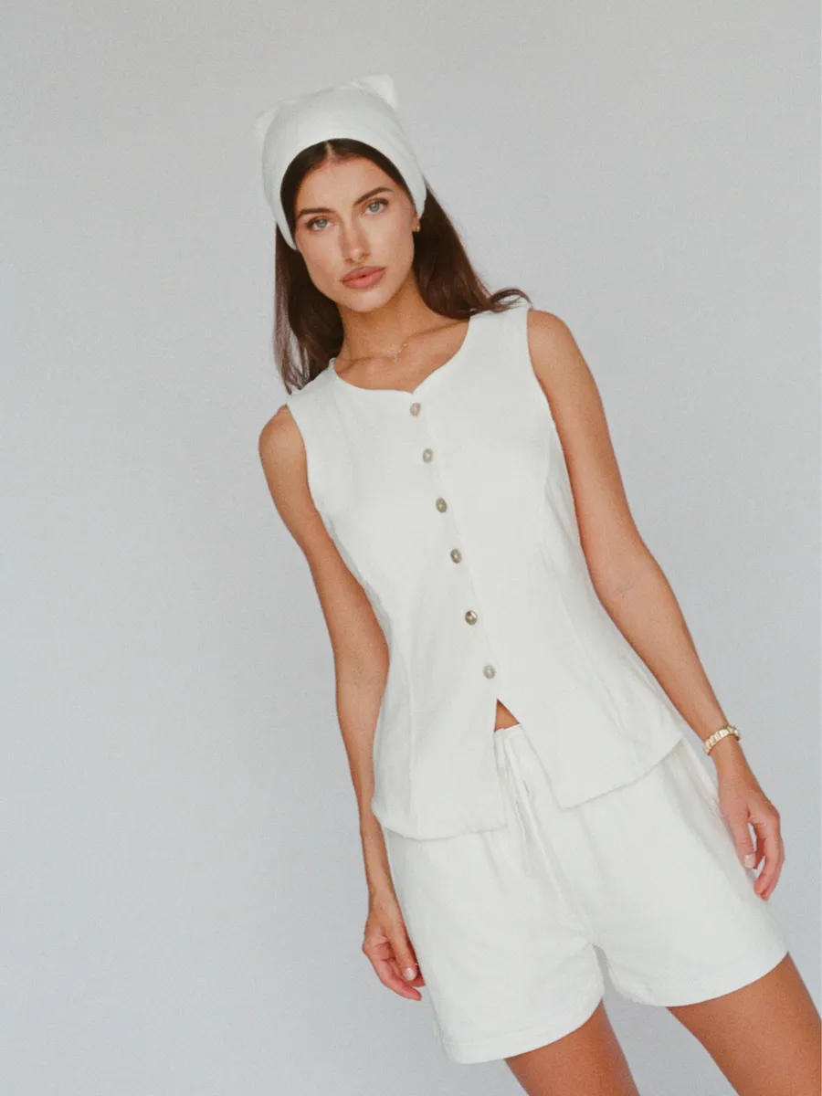organic cotton linen tailored vest – white 10