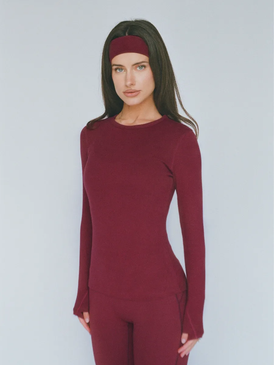 organic cotton long sleeve top – cherry red