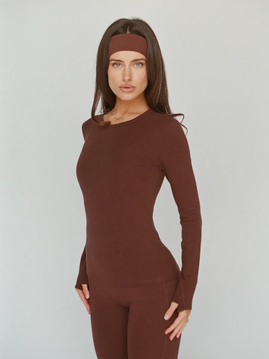 organic cotton long sleeve top – chocolate brown