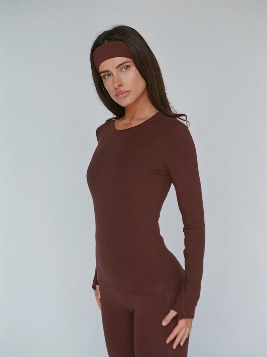 organic cotton long sleeve top – chocolate brown 3