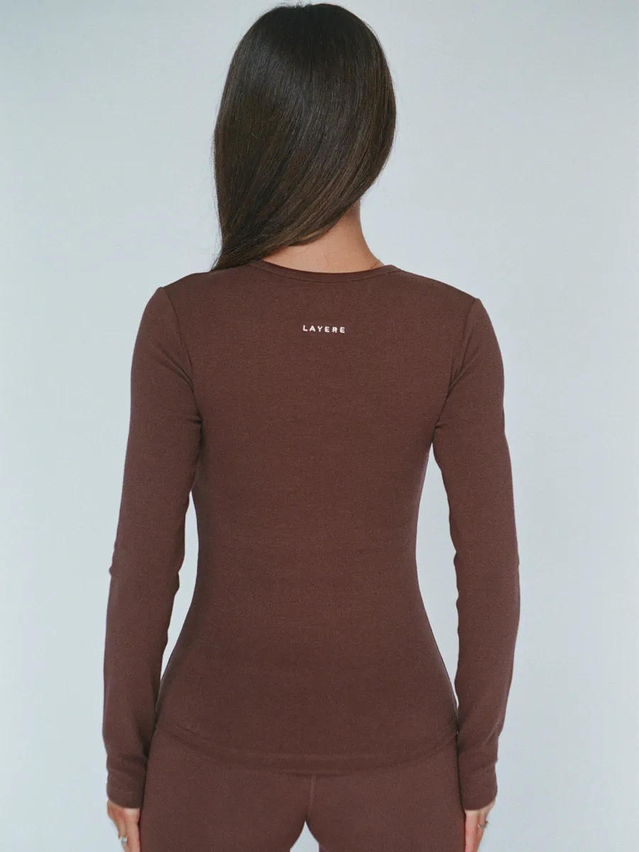 organic cotton long sleeve top – chocolate brown 4