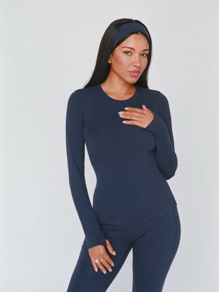 organic cotton long sleeve top – navy blue