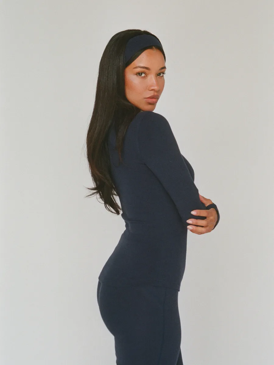 organic cotton long sleeve top – navy blue 2
