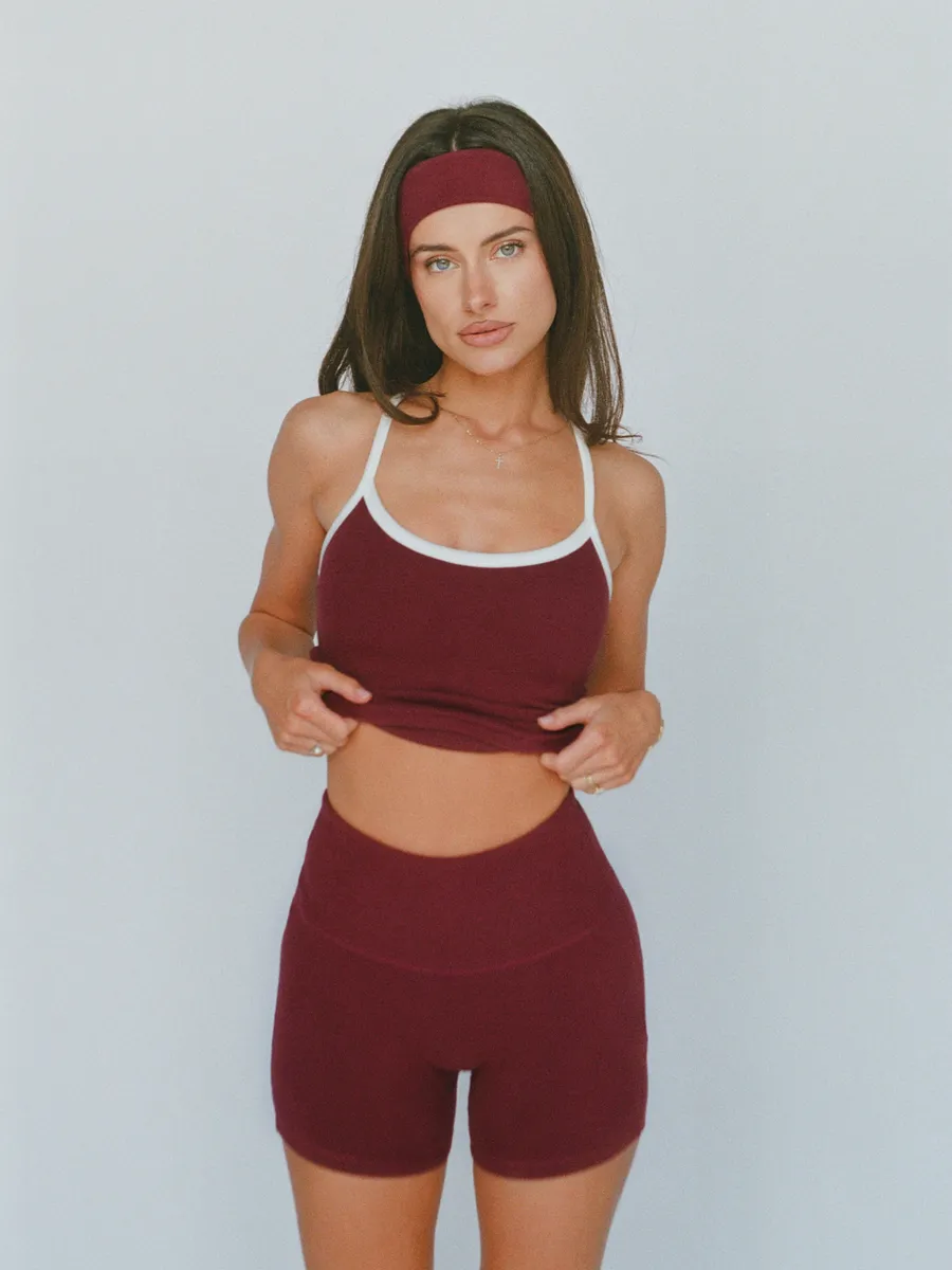 organic cotton piped tank with built-in bra – cherry red 5