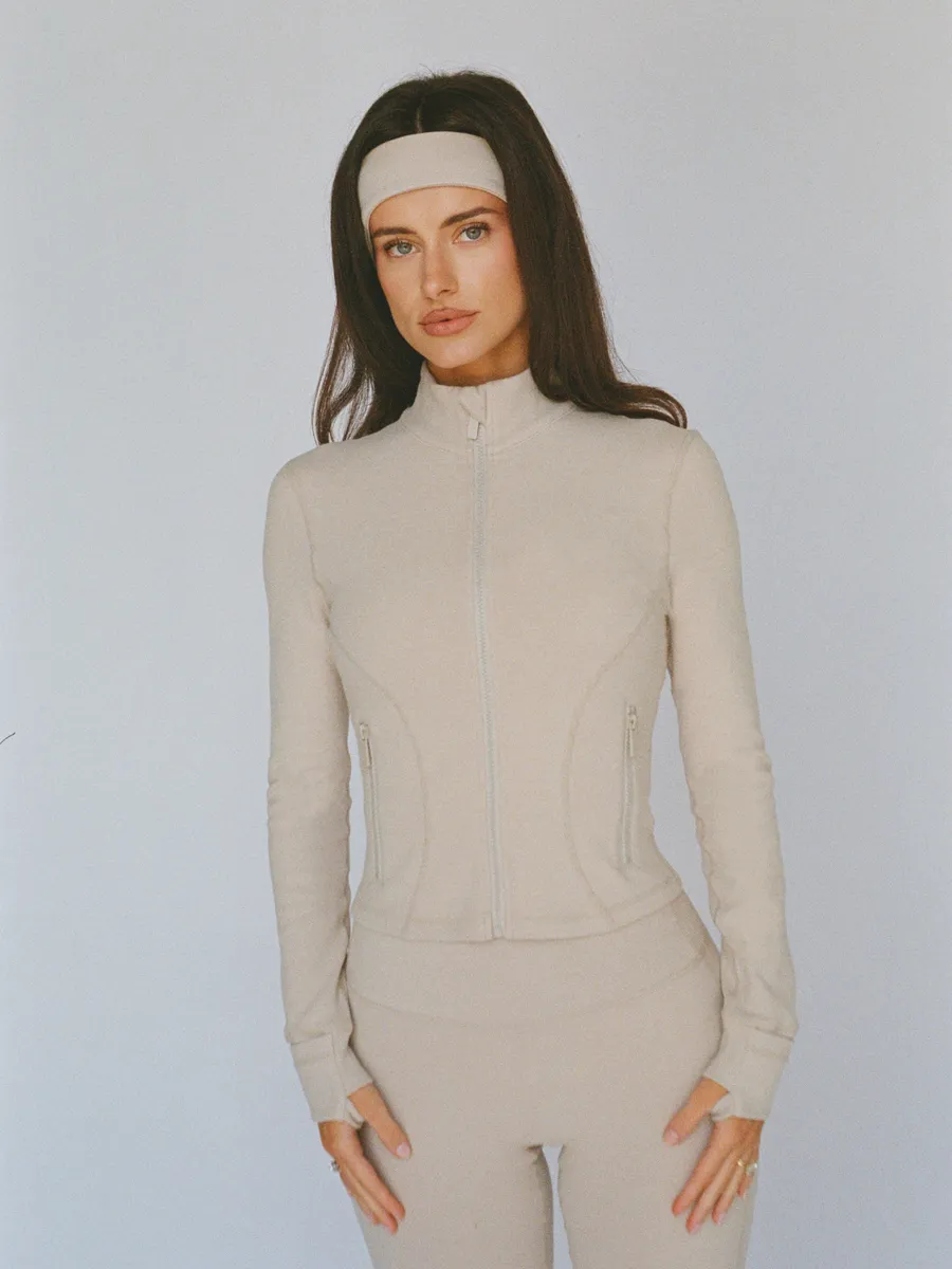organic cotton zip jacket - oat