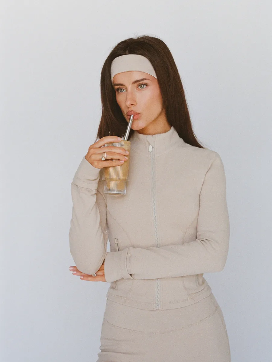 organic cotton zip jacket - oat 2