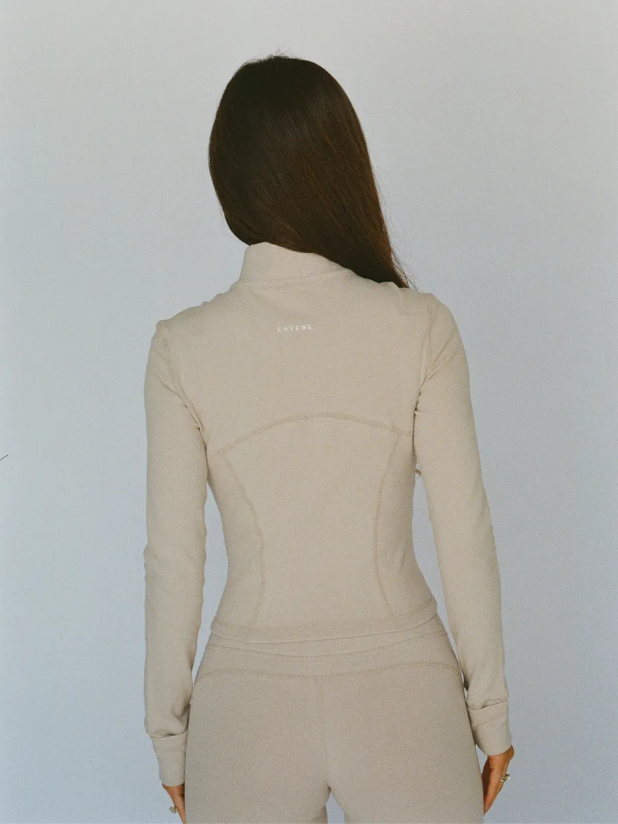 organic cotton zip jacket - oat 3