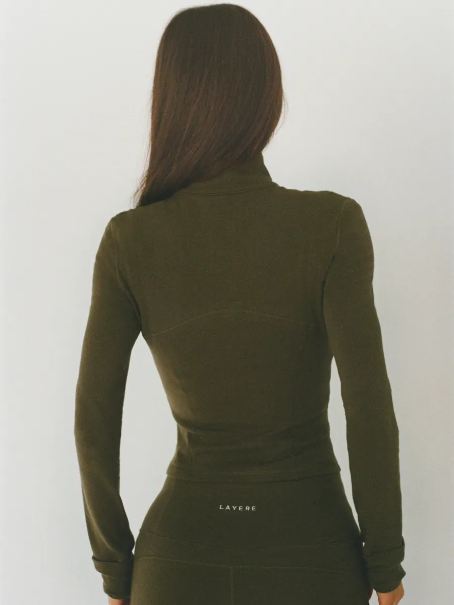 organic cotton zip jacket - olive green 3