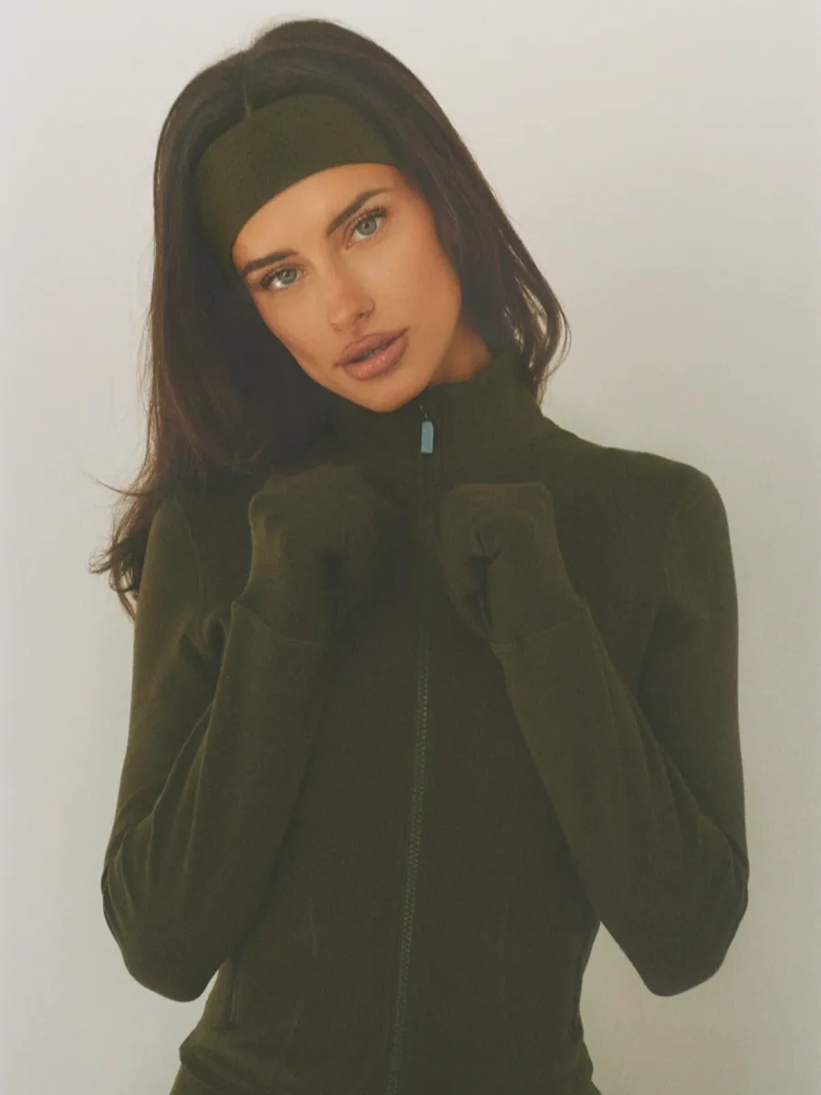 organic cotton zip jacket - olive green 5