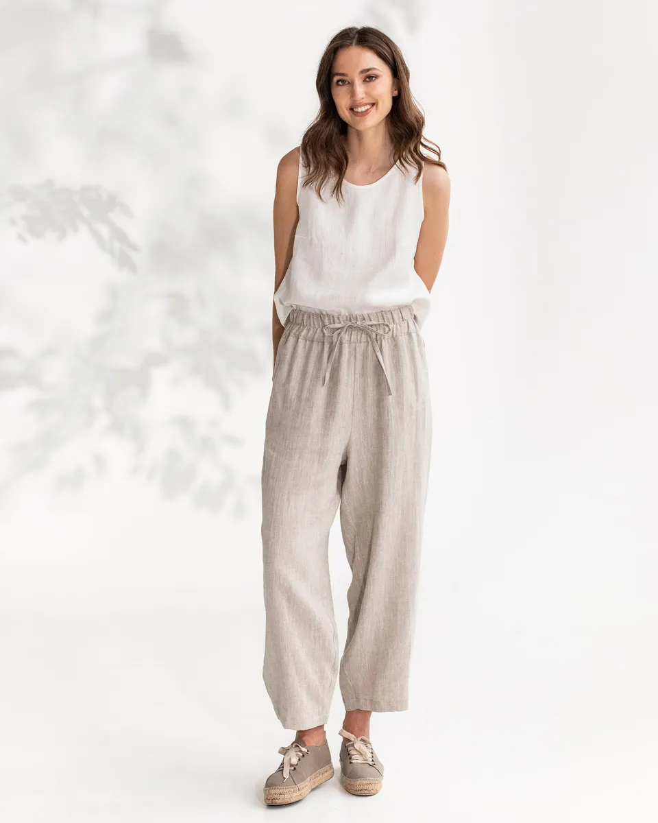 Baggy linen pants BESALU in Natural melange