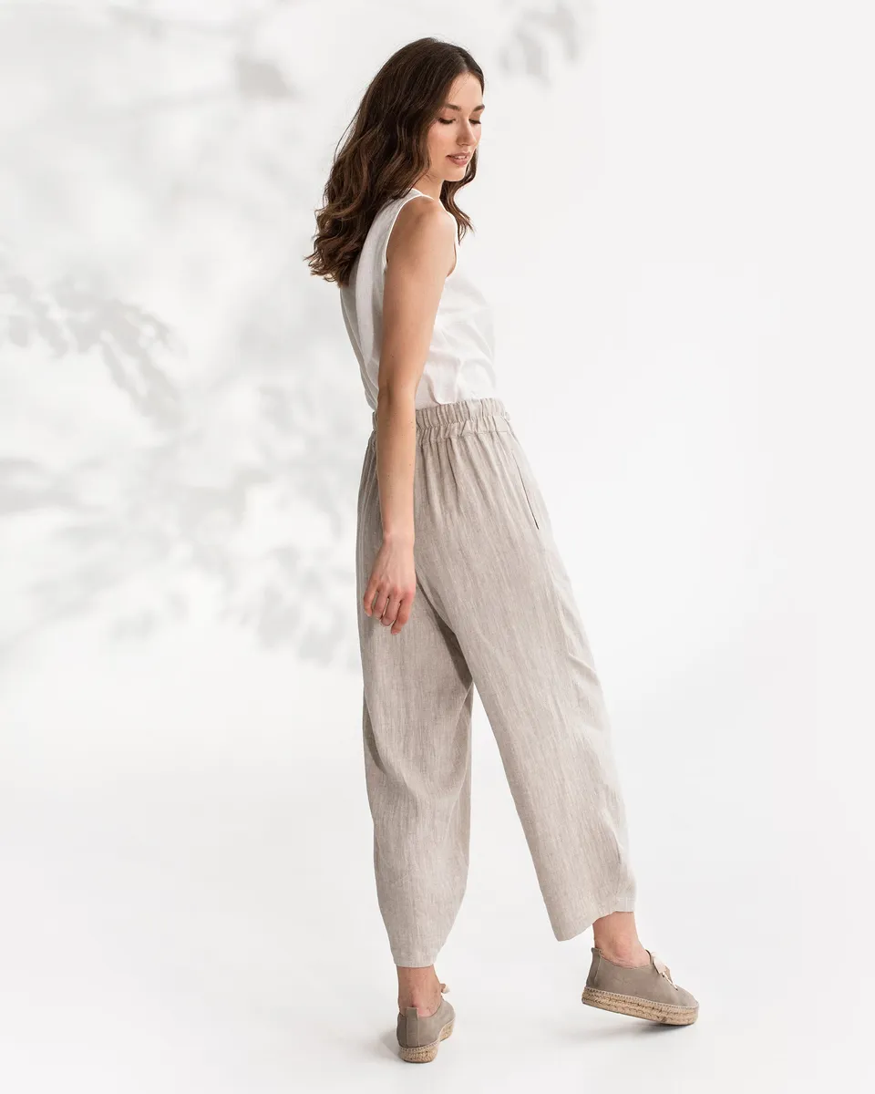 Baggy linen pants BESALU in Natural melange 2