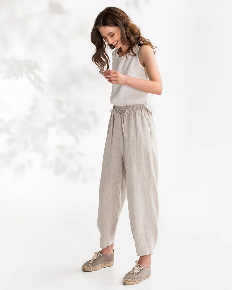 Baggy linen pants BESALU in Natural melange 3
