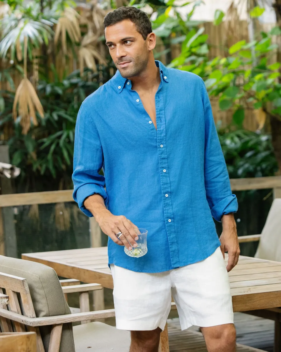 Classic men's linen shirt SINTRA in Cobalt blue 4