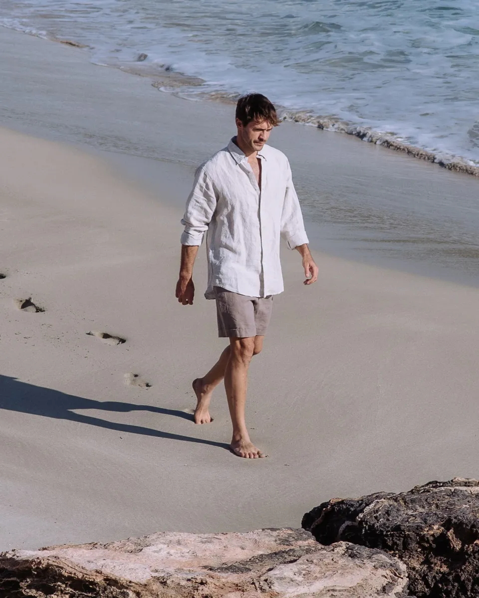 Classic men's linen shirt SINTRA in Natural melange 4