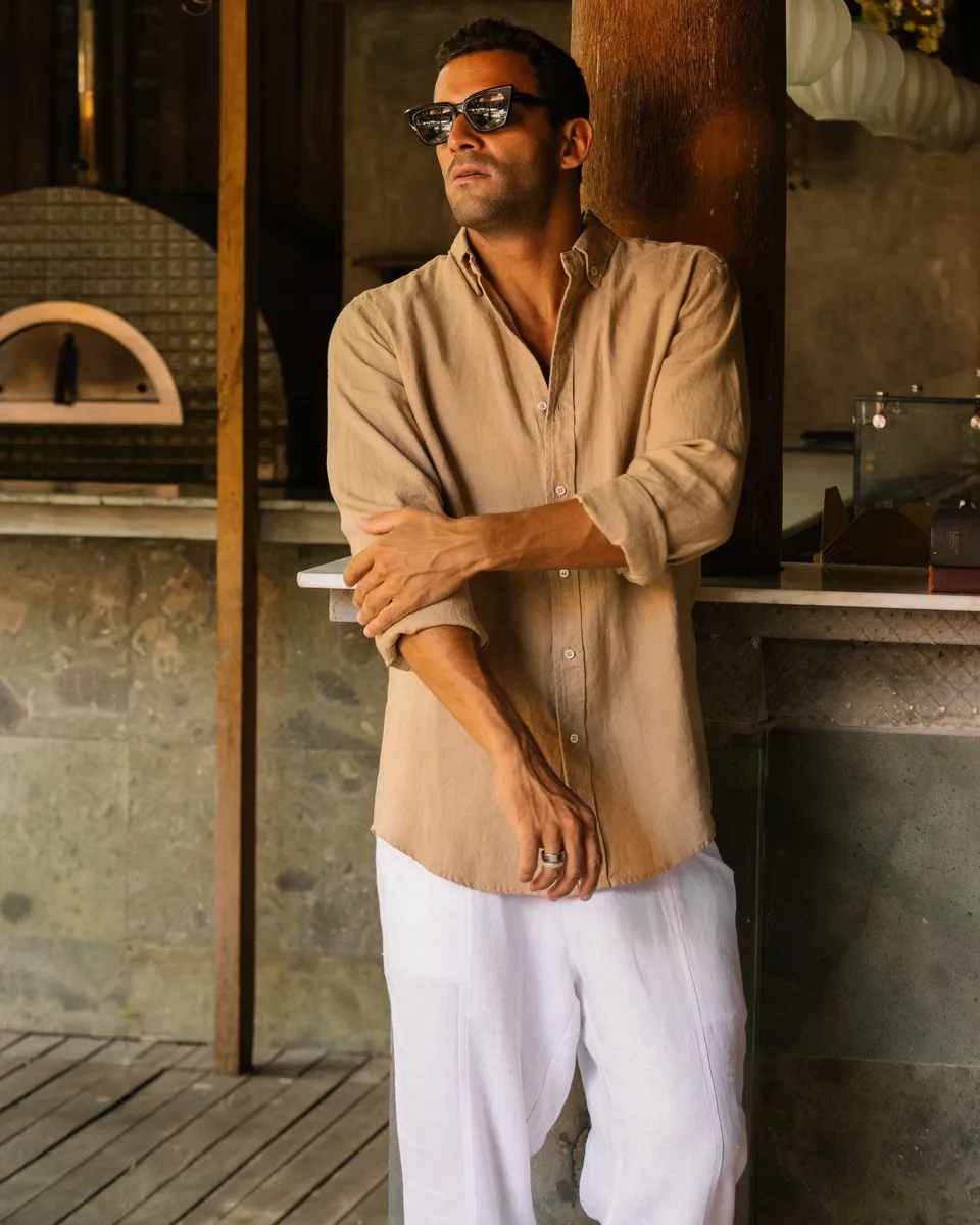 Classic men's linen shirt SINTRA in Wheat 2