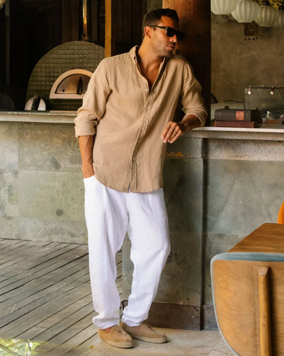 Classic men's linen shirt SINTRA in Wheat 3