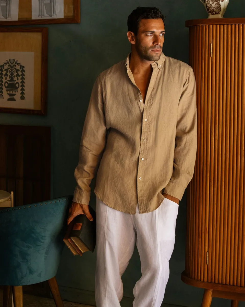 Classic men's linen shirt SINTRA in Wheat 4