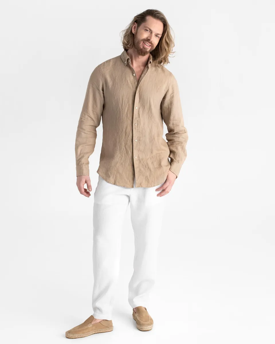 Classic men's linen shirt SINTRA in Wheat 5