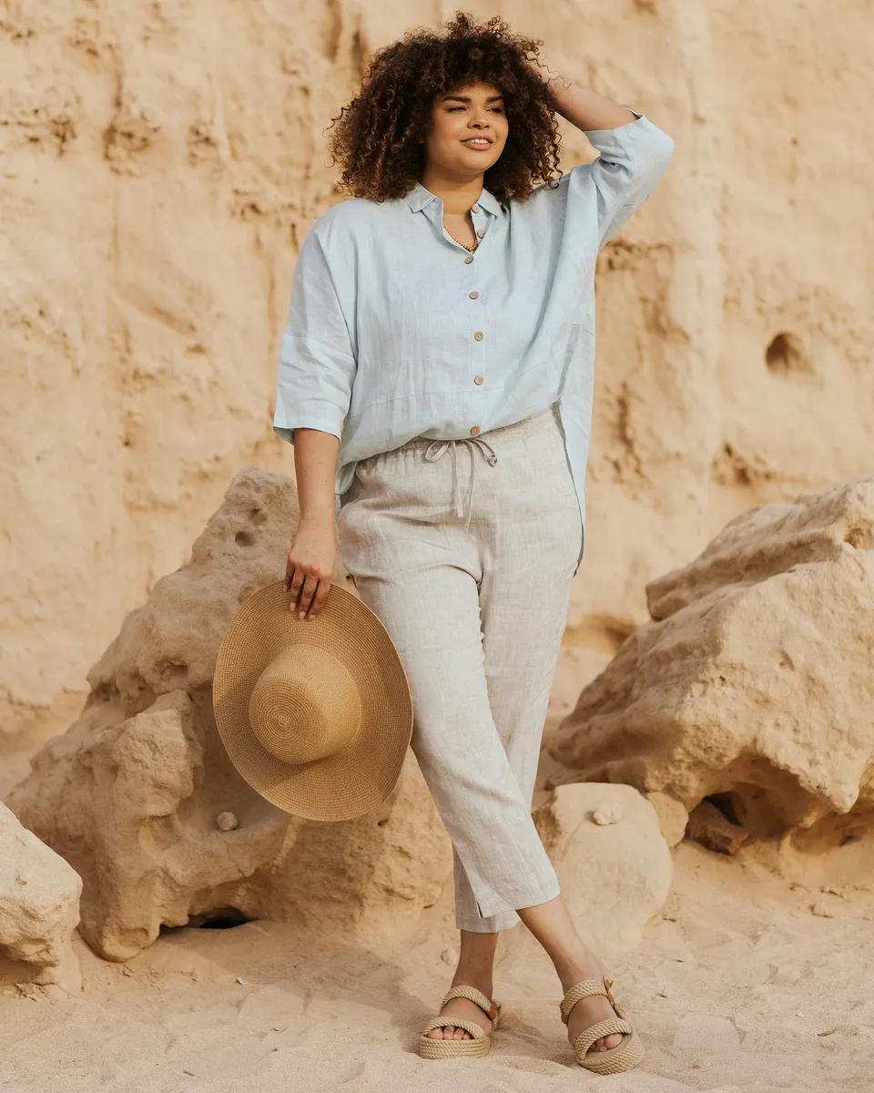 Flowing linen tunic-shirt SANIBEL in Dusty blue 5