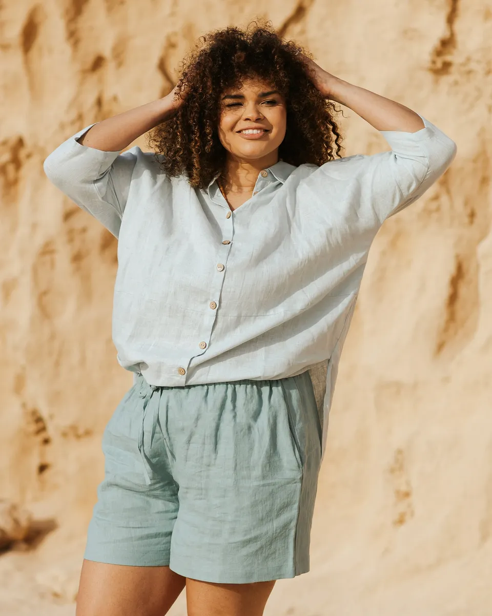 Flowing linen tunic-shirt SANIBEL in Dusty blue 6