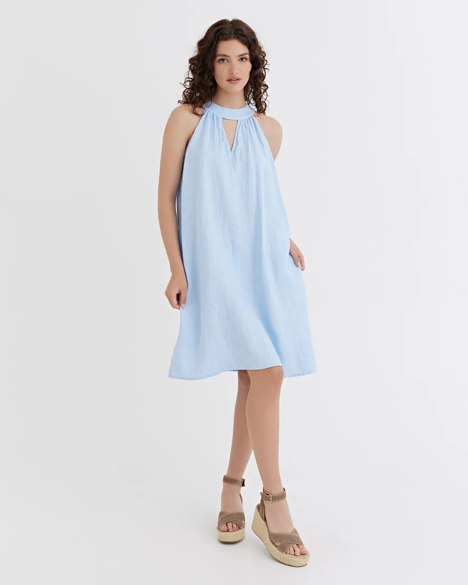 Halter Linen Dress PALAU in Vivid blue 3