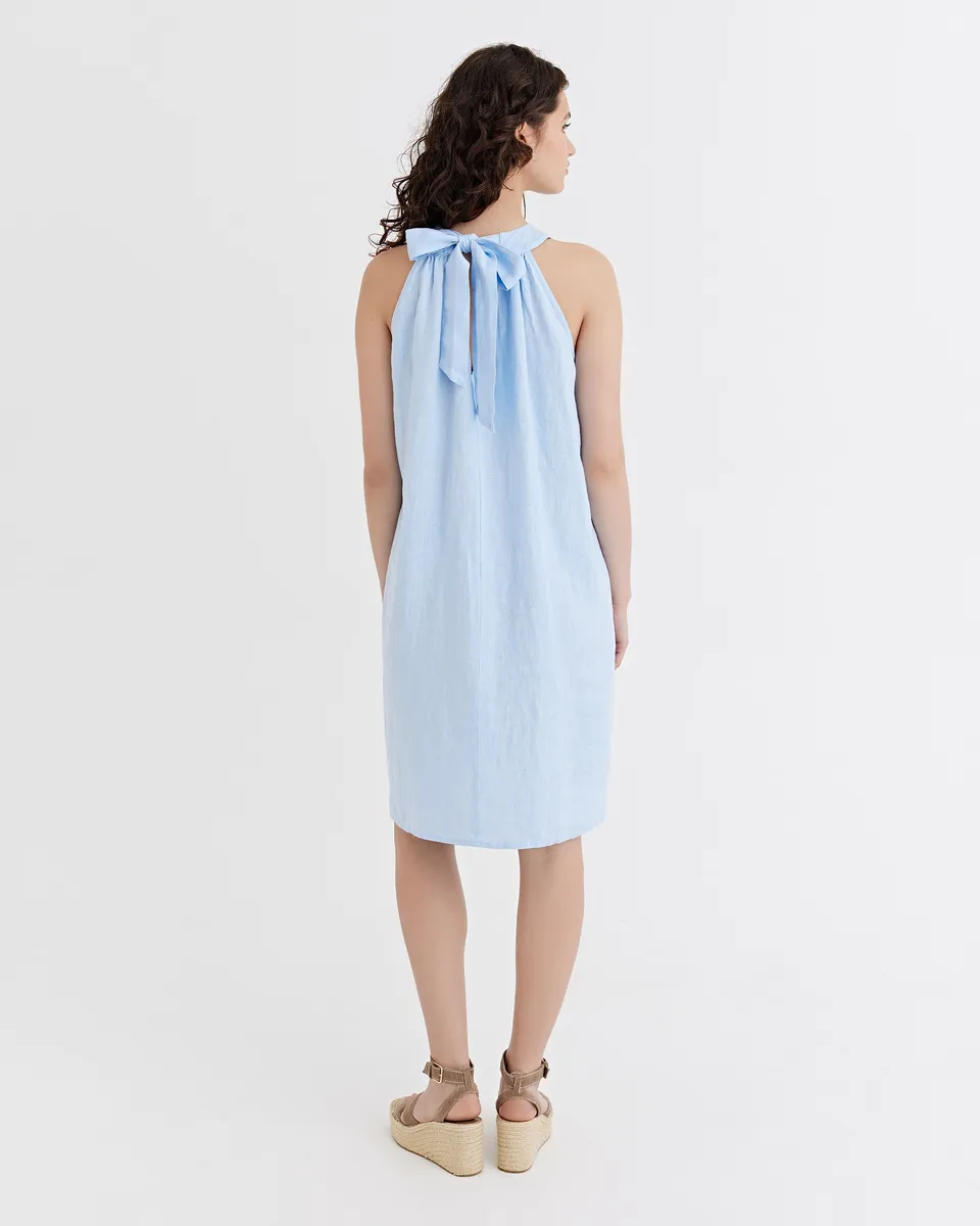 Halter Linen Dress PALAU in Vivid blue 4