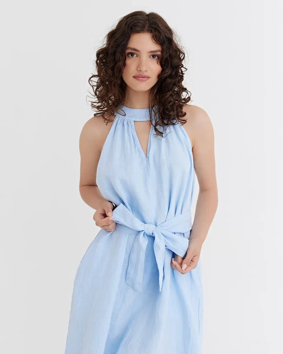 Halter Linen Dress PALAU in Vivid blue 7