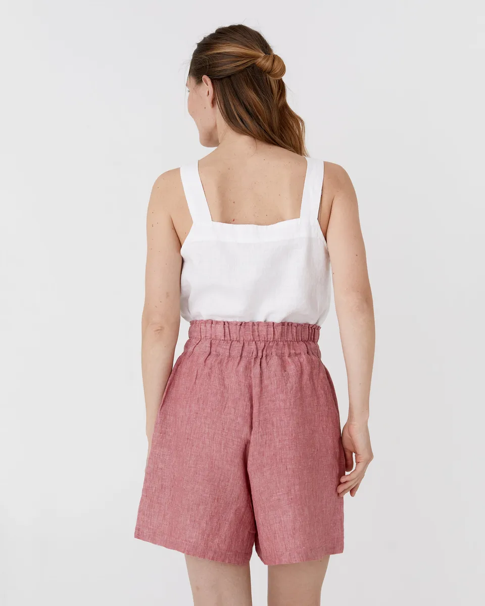 High waisted linen shorts CUENCA in Cranberry 4
