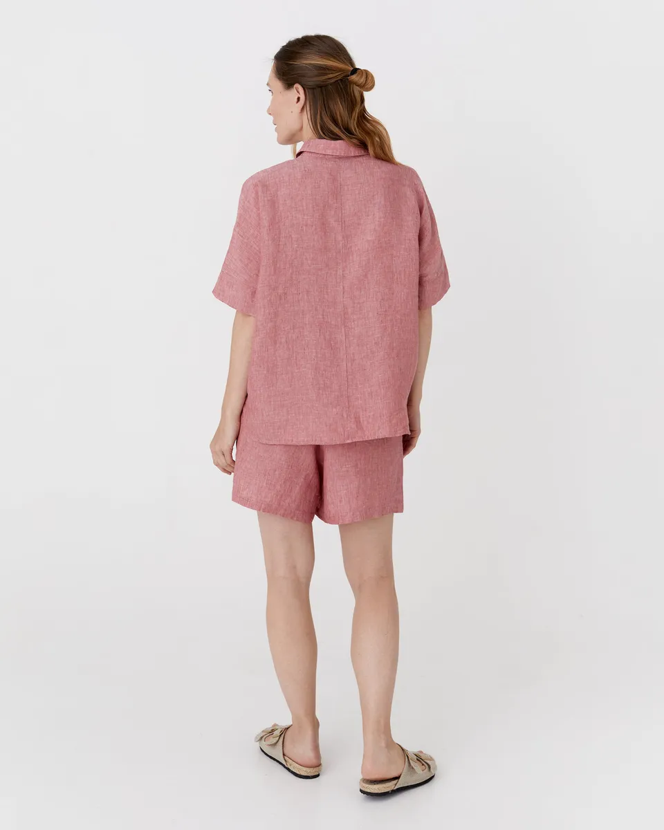High waisted linen shorts CUENCA in Cranberry 6