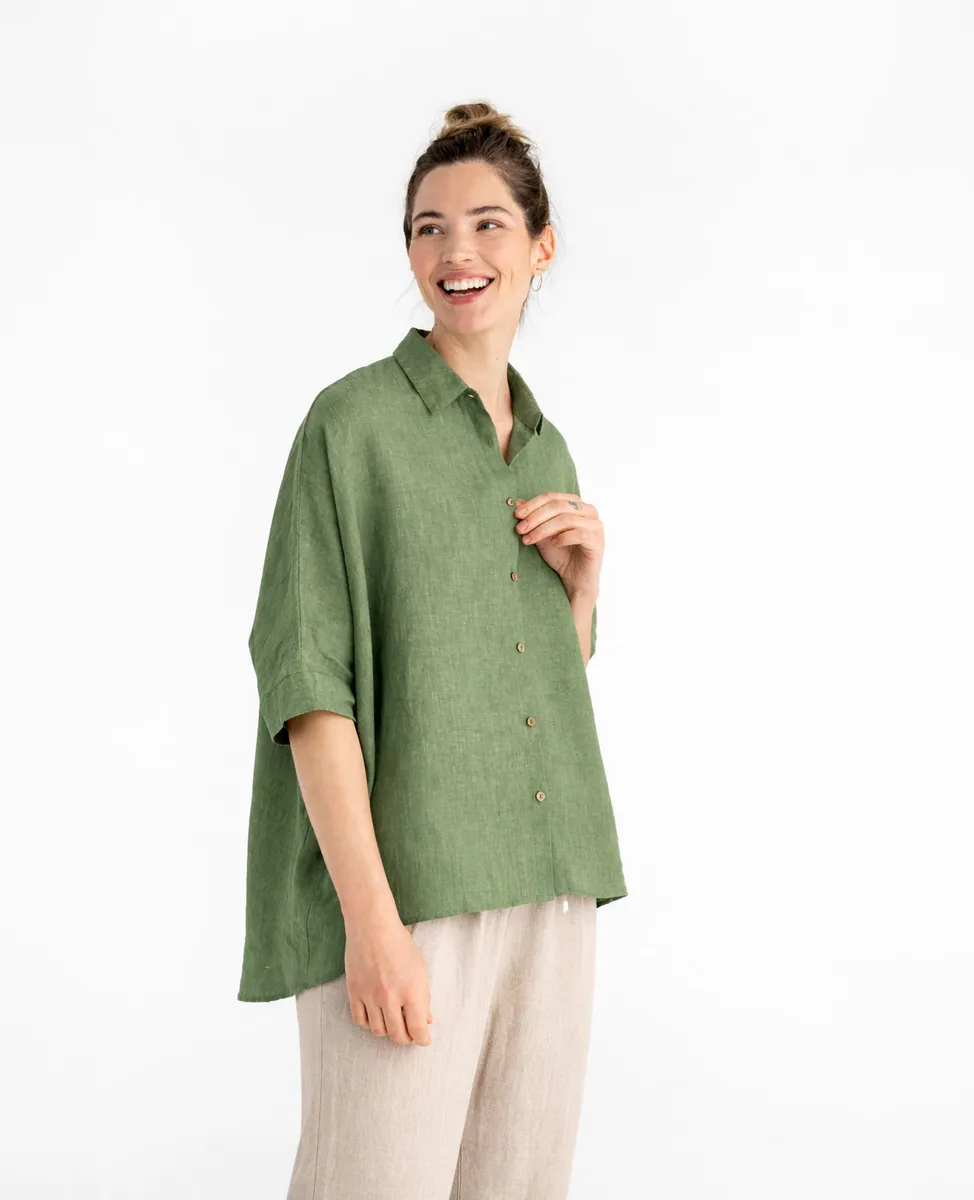 Lightweight linen shirt HANA in Forest green